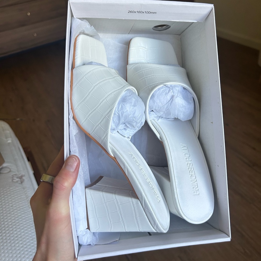Princess Polly White Block Heel Mules